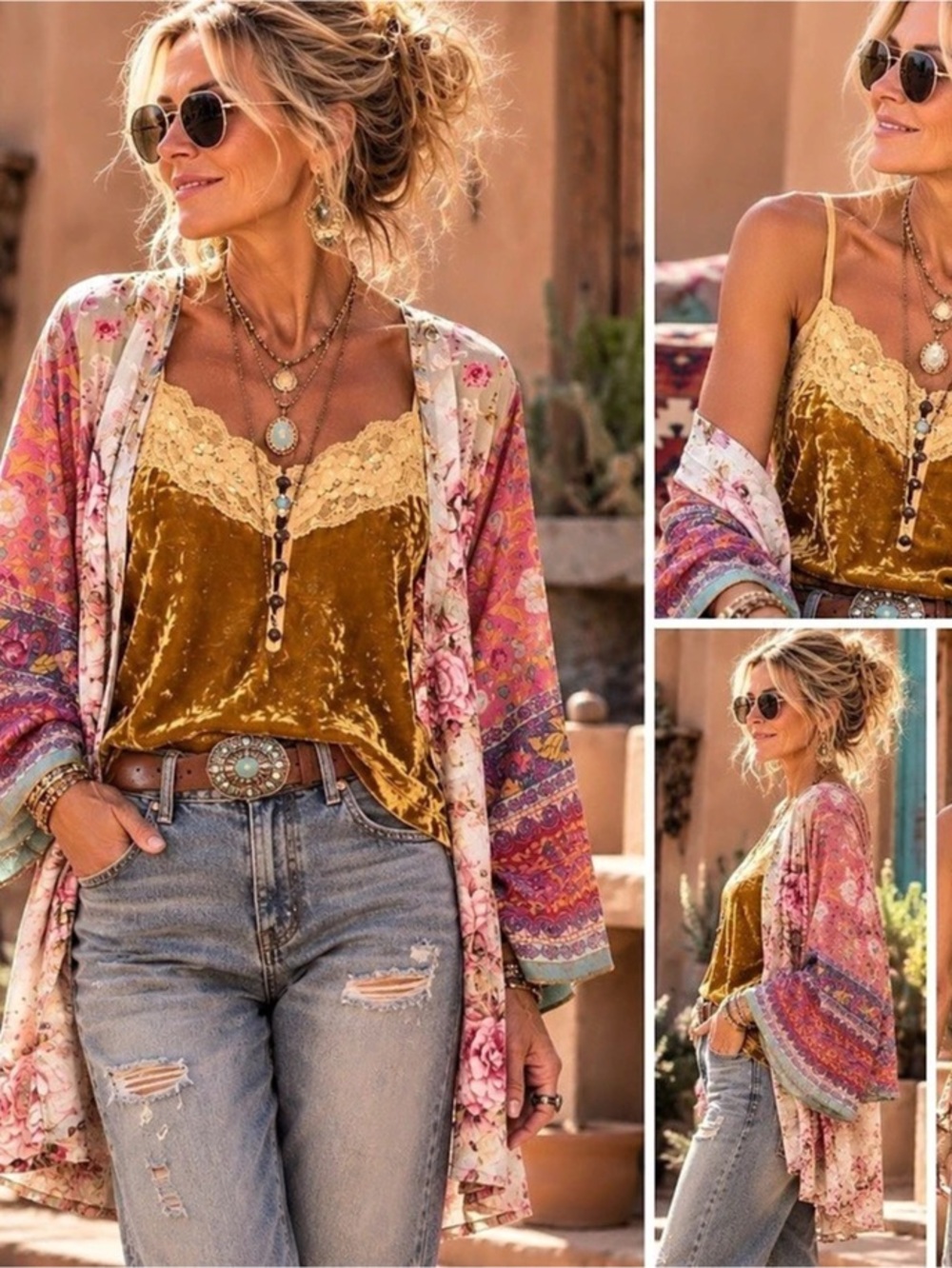 Floral Kimono in Pink & Brown Like New